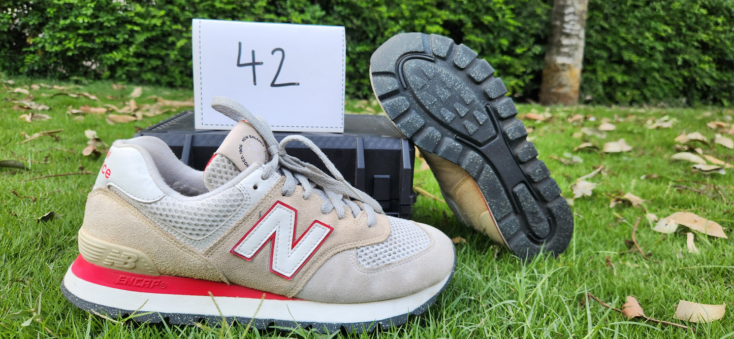 New Balance 574 - Classic Outdoor - Grey/Tan/Crimson Red Size EU 42 / US Men's 8.5