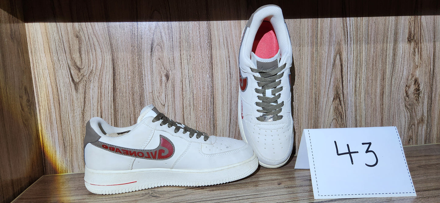 Niike Air Force 1 Low 'VLONE LABO' Custom – Off-White/Olive/Red - Size 43