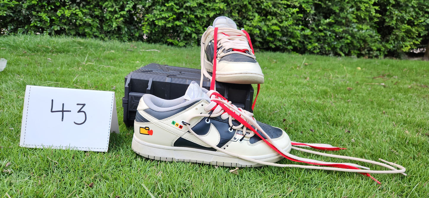Nike Dunk Low SE 'Jackpot / Lottery Grey' Custom Double-Laced Sneakers – Size EU 43